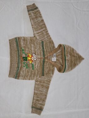 Vintage Little Angel Striped Hooded Knit Pullover in Beige and Green.